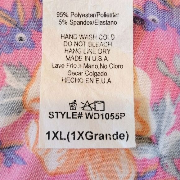 Watermelon Pink Floral Scoop V-neck Yoke Detail Sleeveless Dress Size 1X - Picture 8 of 8